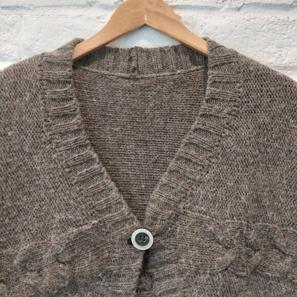 Vintage Italy Made Cardigan Women S M Brown Chunky Cable Knit Wool Blend Sweater - Picture 4 of 9